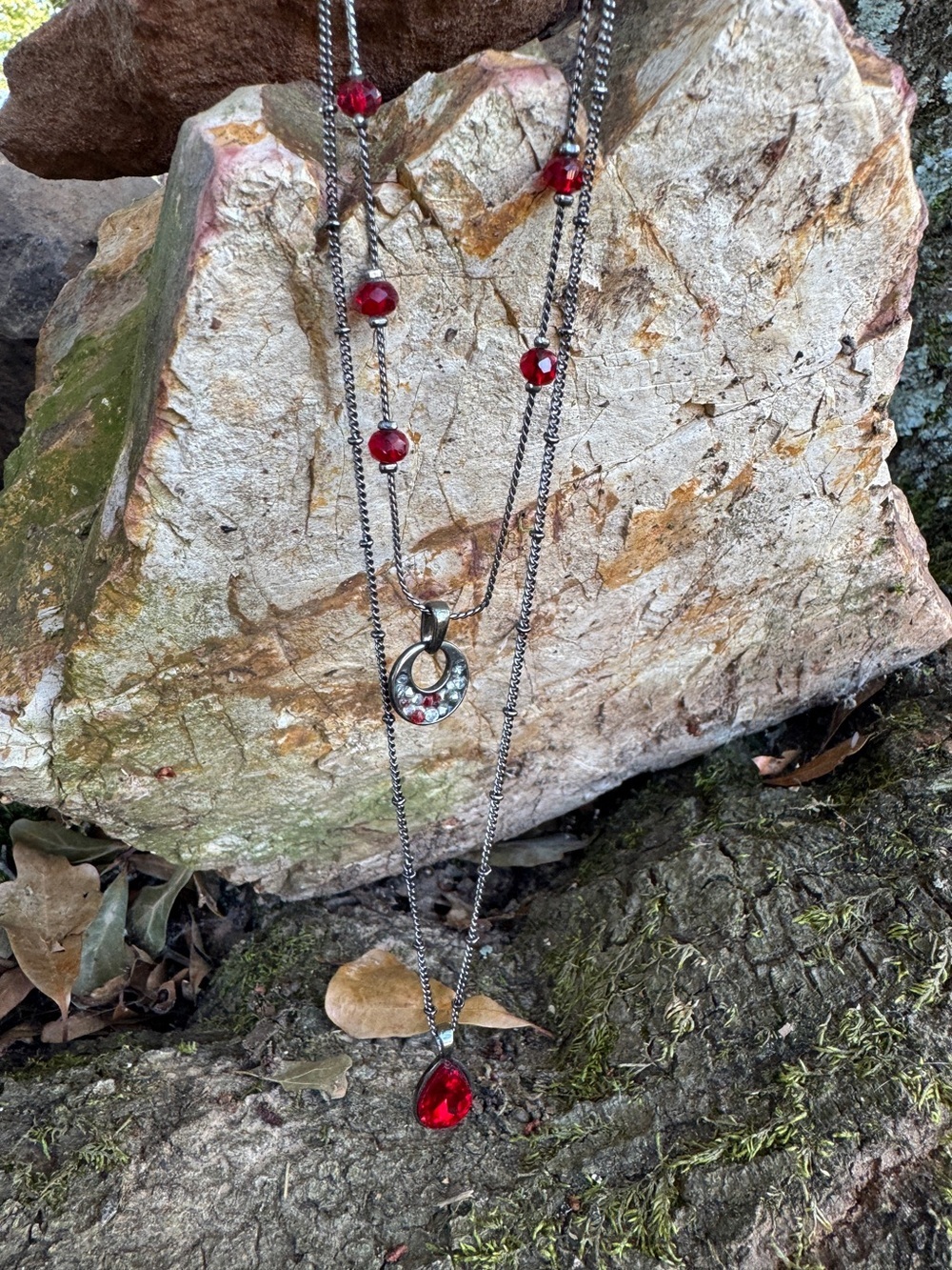 Layered Red Teardrop Pendant Necklace